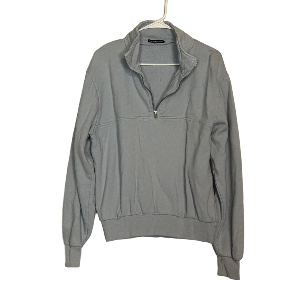 Brandy Melville Quarter Zip Sweatshirt Blue Gray Cozy Pullover NWOT - Picture 3 of 7
